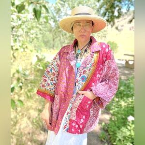 Handmade #7 The “Fruit Twist” KANTHA Collared Kimono Duster With Pockets